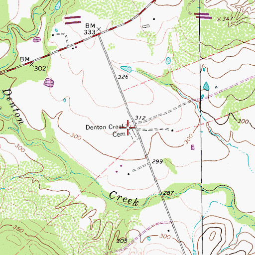 Topographic Map of Denton Creek Cemetery, TX