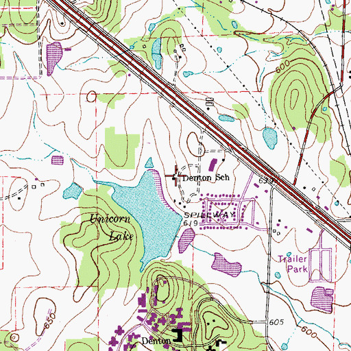 Topographic Map of Denton School, TX