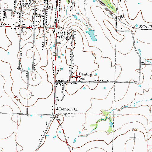 Topographic Map of Denton School, TX