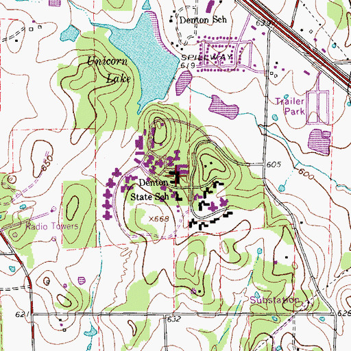 Topographic Map of Denton State School, TX