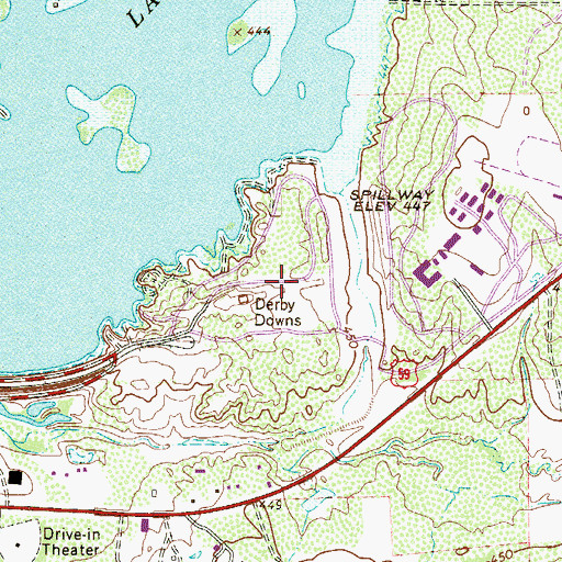 Topographic Map of Derby Downs, TX