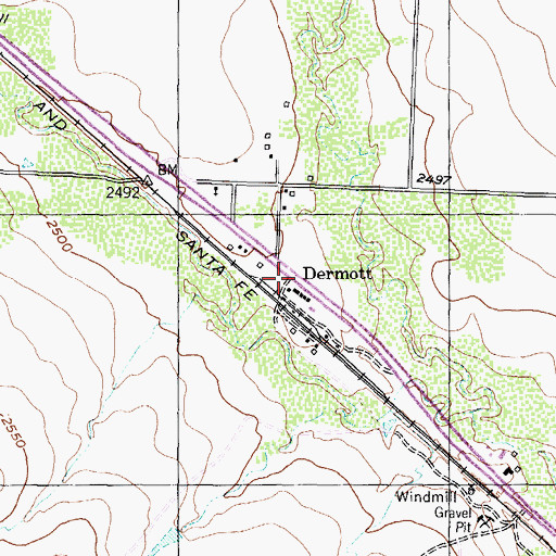 Topographic Map of Dermott, TX