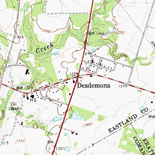 Topographic Map of Desdemona, TX