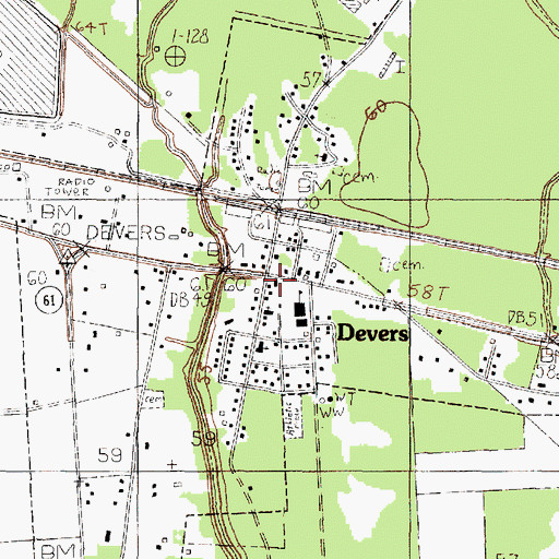 Topographic Map of Devers, TX
