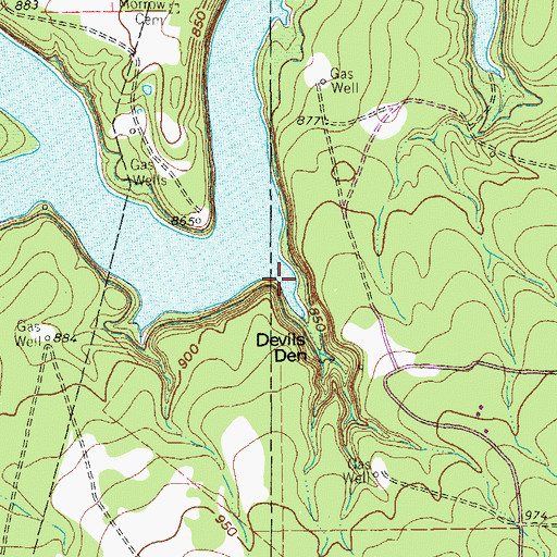 Topographic Map of Devils Den Hollow, TX