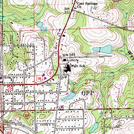 Topographic Map of Opp High School, AL