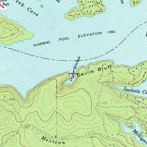 Topographic Map of Devils Kitchen, TX