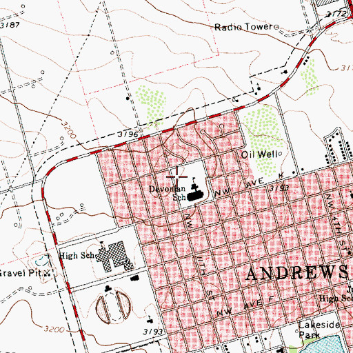 Topographic Map of Devonian Elementary School, TX