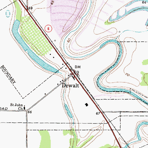 Topographic Map of Dewalt, TX