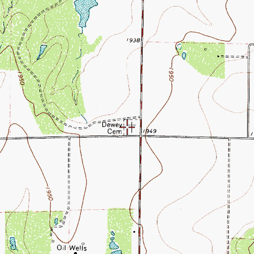 Topographic Map of Dewey Cemetery, TX