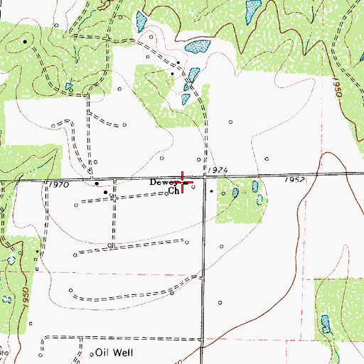 Topographic Map of Dewey Church, TX