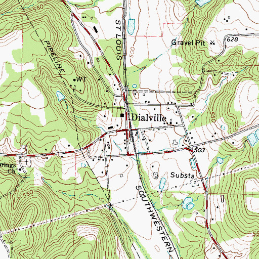Topographic Map of Dialville, TX