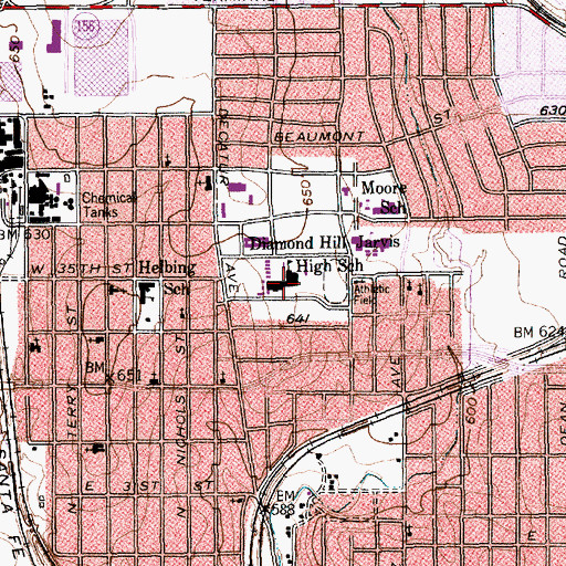 Topographic Map of Diamond Hill Jarvis High School, TX