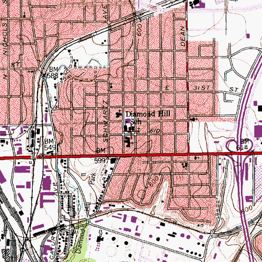 Topographic Map of Diamond Hill School, TX