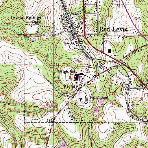 Topographic Map of Red Level High School, AL