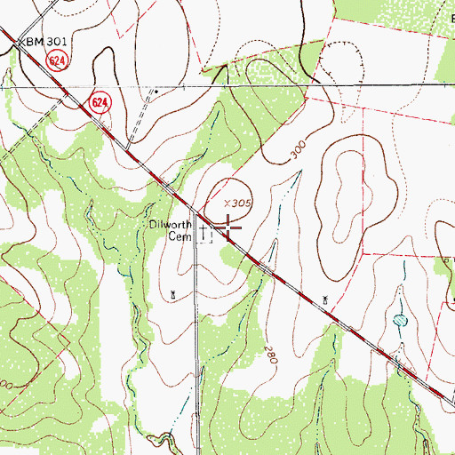 Topographic Map of Dilworth Cemetery, TX
