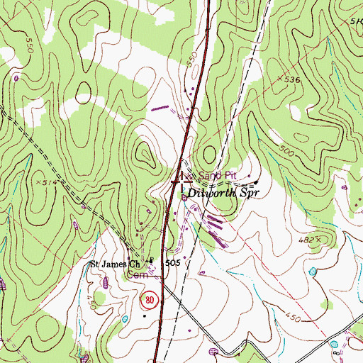 Topographic Map of Dilworth Spr, TX