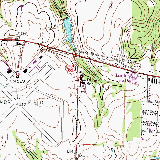 Topographic Map of Dixie School, TX