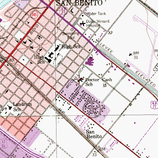 Topographic Map of Doctor Cash School, TX