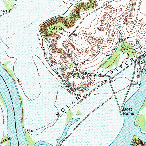 Topographic Map of Dodson Cemetery, TX