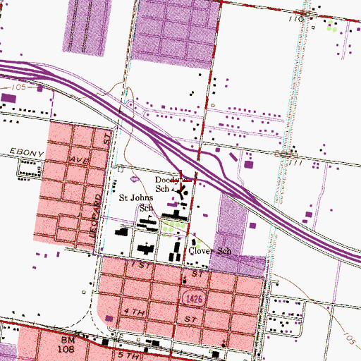 Topographic Map of Doedyns School, TX