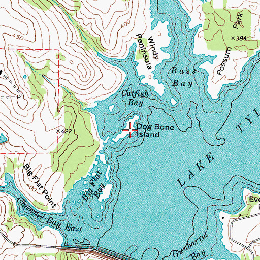 Topographic Map of Dog Bone Island, TX