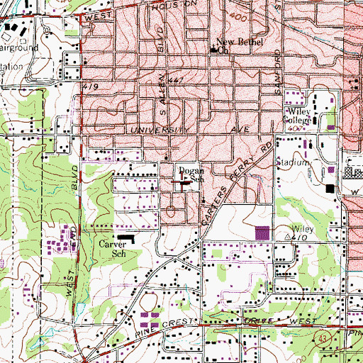 Topographic Map of Dogan School, TX
