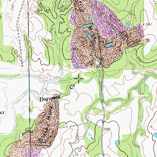 Topographic Map of Dogwood Creek, TX