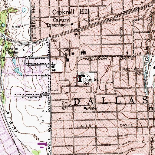 Topographic Map of Donald School, TX