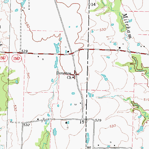 Topographic Map of Donelton Church, TX