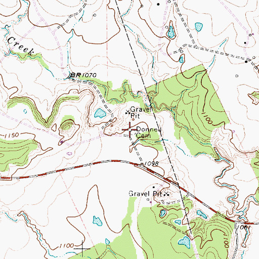 Topographic Map of Donnell Cemetery, TX