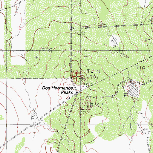 Topographic Map of Dos Hermanos Peaks, TX