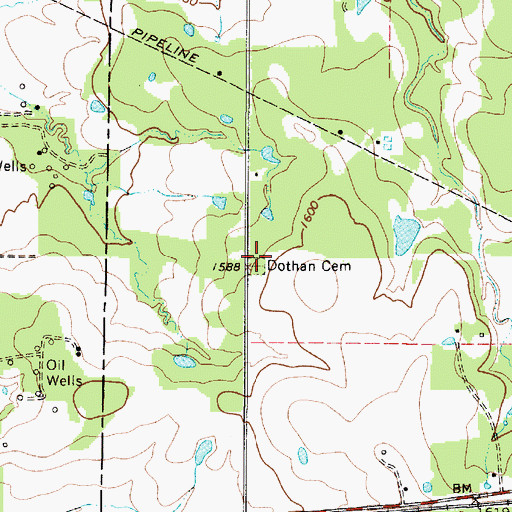 Topographic Map of Dothan Cemetery, TX