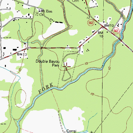 Topographic Map of Double Bayou Park, TX