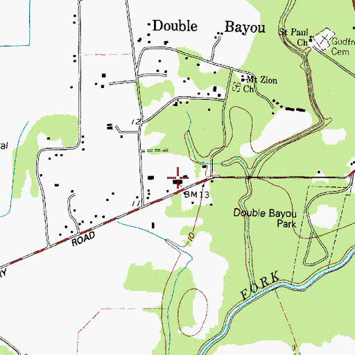 Topographic Map of Double Bayou School, TX