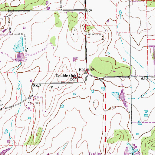 Topographic Map of Double Oak School, TX