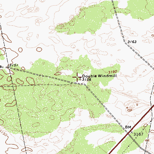 Topographic Map of Double Windmill, TX