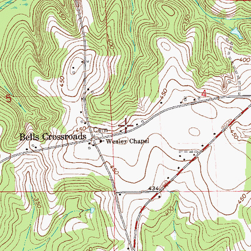 Topographic Map of Bells School (historical), AL