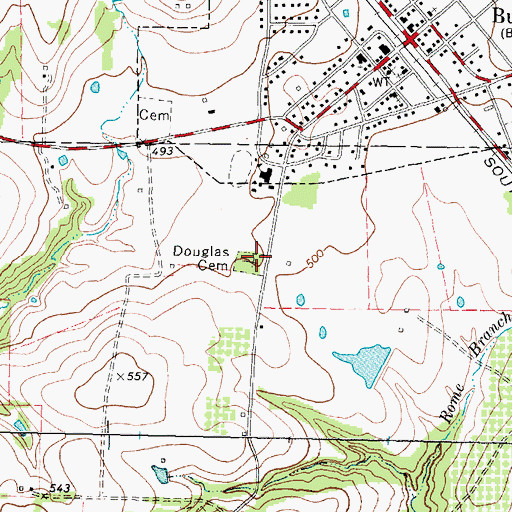 Topographic Map of Douglas Cemetery, TX