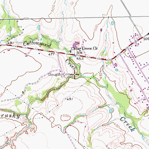 Topographic Map of Douglas Cemetery, TX