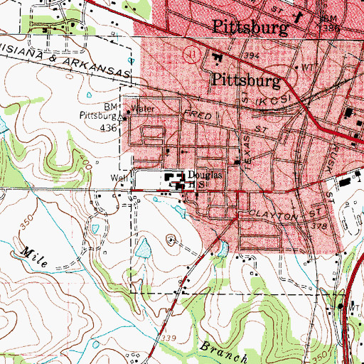Topographic Map of Douglas High School, TX