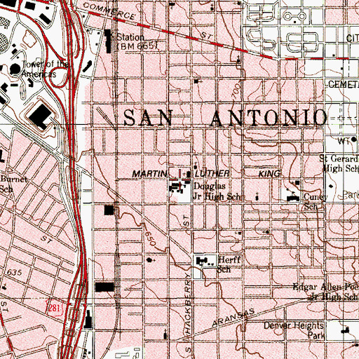 Topographic Map of Douglas Junior High School, TX