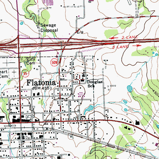 Topographic Map of Douglas School, TX