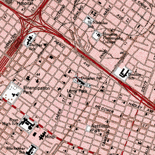 Topographic Map of Douglas School, TX