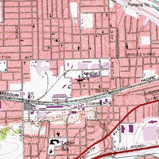 Topographic Map of Douglas School, TX