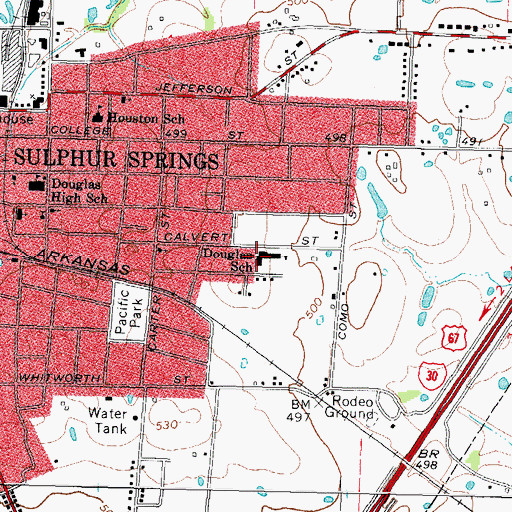 Topographic Map of Douglas School, TX