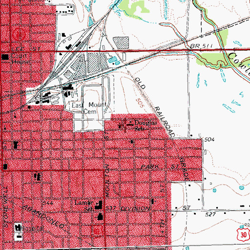 Topographic Map of Douglas School, TX