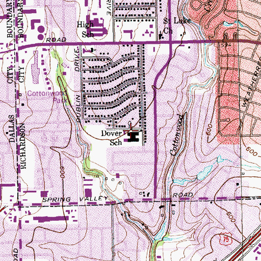Topographic Map of Dover School, TX
