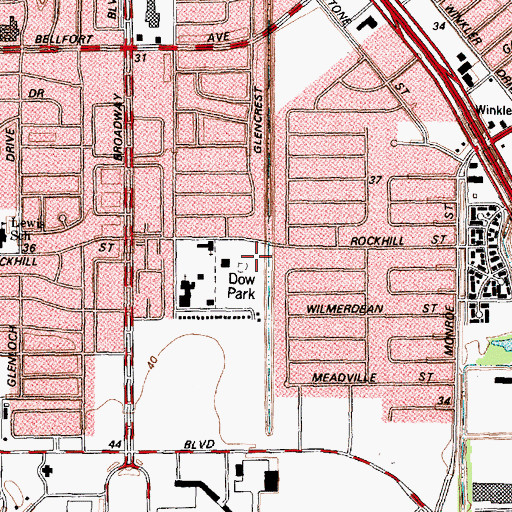 Topographic Map of Dow Park, TX