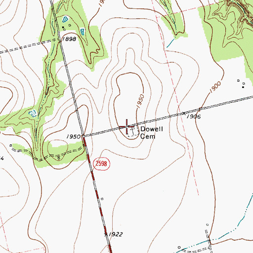 Topographic Map of Dowell Cemetery, TX